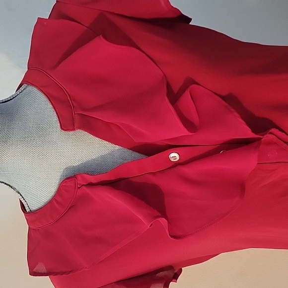 Perception Concept Ruffled, Button Up Red Blouse, Size: S - Picture 2 of 6